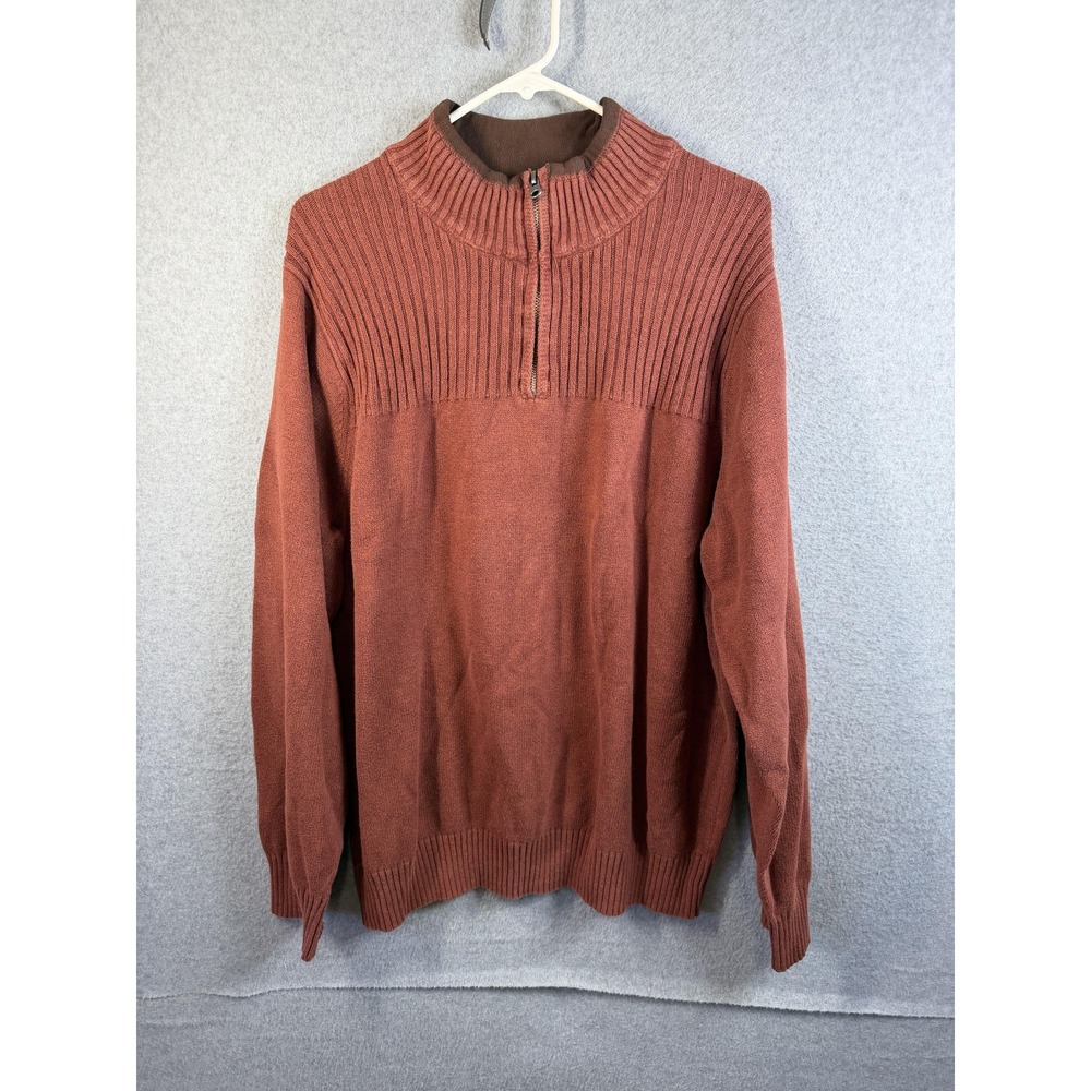 Dockers Sweater Mens XL Rust Brown 1/4 Zip Mock Neck Cotton Knit Pullover Casual